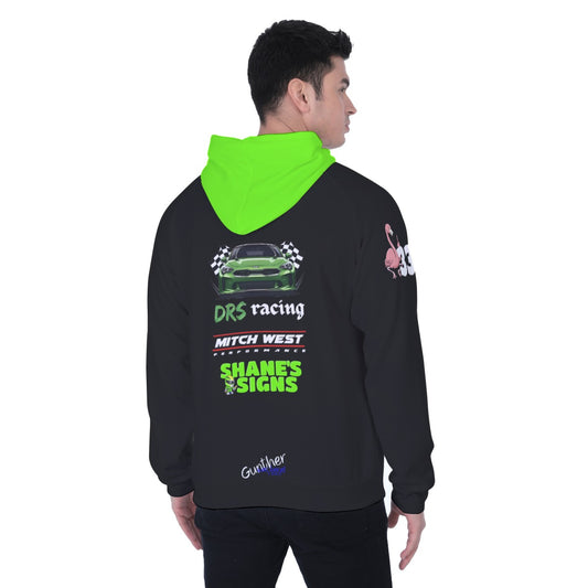 DRS Racing hoodie back design featuring Kia Stinger car and sponsor logos